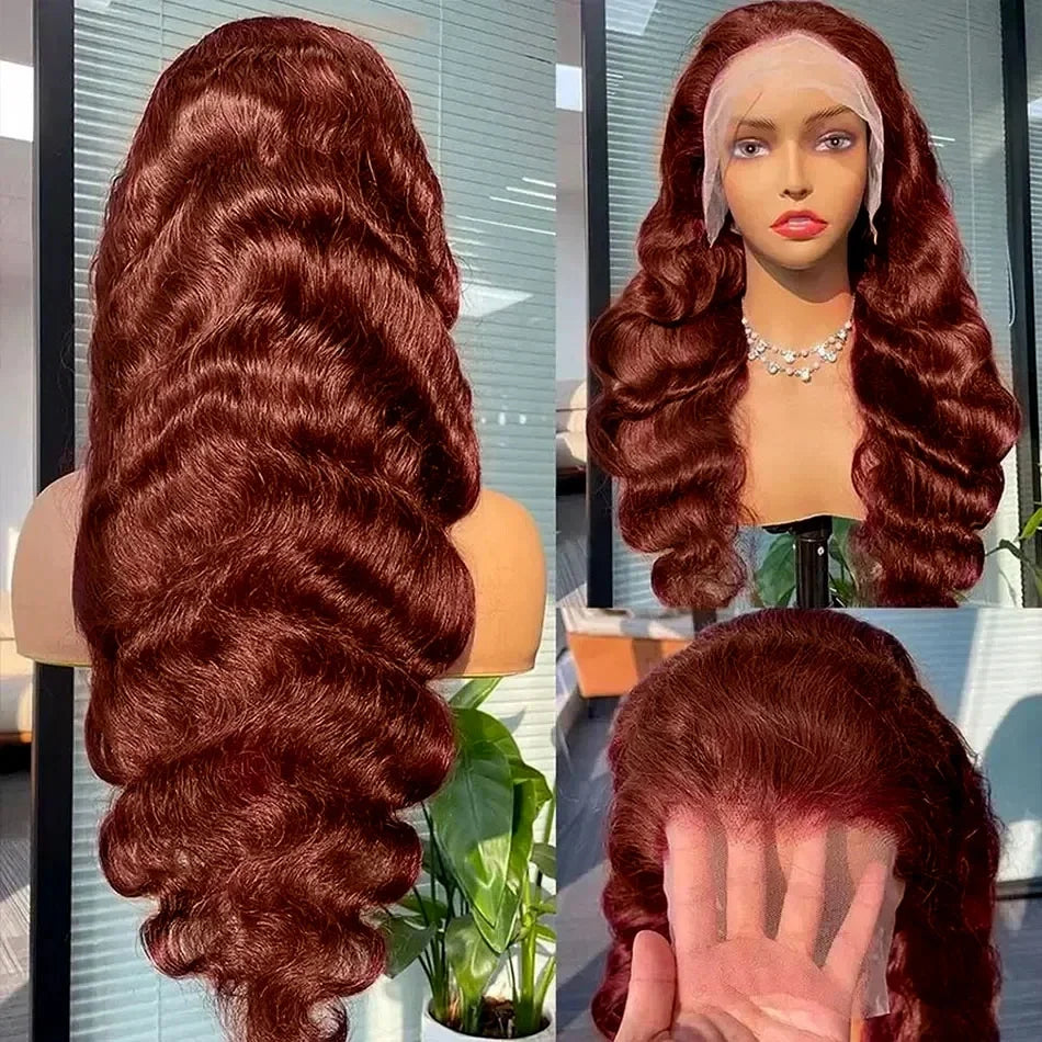 13x4 Reddish Brown Body Wave Lace Frontal Human Hair Wig 13x6 Hd Lace Frontal Wigs Glueless Human Hair Wig Brazilian Pre Plucked