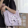 Sanrio Cartoon Cute Kuromi Shoulder Crossbody Tote Bag High School and College Student Canvas Bag for Class Tuition Bag