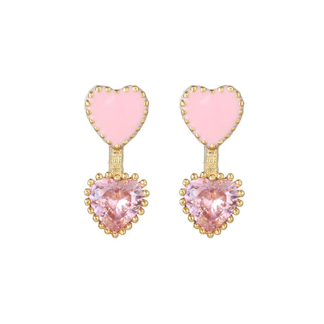 New Ins Pink Heart Zircon Stud Earring For Women Cute Gold-plated Star Zircon Geometric Earrings Fashion Aesthetic Jewelry Gift