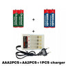 New AA rechargeable battery 9800mah/8800mah 1.5V New Alkaline Rechargeable batery for led light toy mp3 with charger