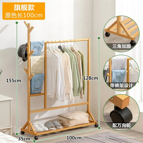 Wooden Boutique Coat Stand Floor Pants Bag Cheap Hotel Clothes Hanger Garden Shoe Shelf Towel Hook Rack Para Ropa Room Furniture