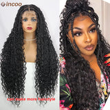 Boho Box Braid Wigs 613 Blonde 32 Inch Synthetic Full Lace Front Braided Wigs Knotless Cornrow Braids Curly Lace Wigs For Women