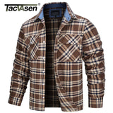 TACVASEN Oversize Lightweight Shirt Jacket Button Down Cotton Plaid Shirts Mens Long Sleeve Streetwear Flannel Shirts W/ Pockets