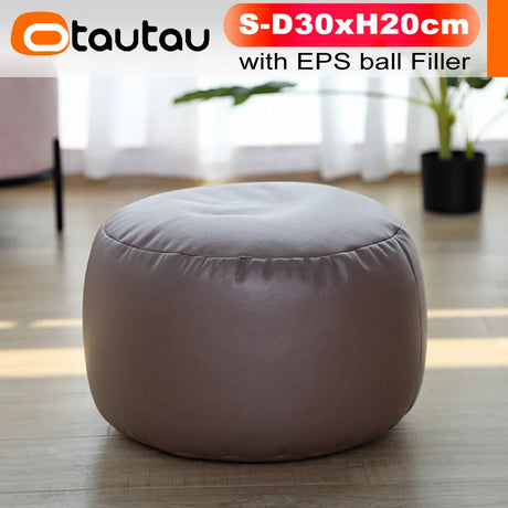 OTAUTAU Small Round Faux Leather Ottoman Stool Beanbag Pouf Footstool Stuffed Bean Bag Footrest Floor Corner Seat Puff JD004