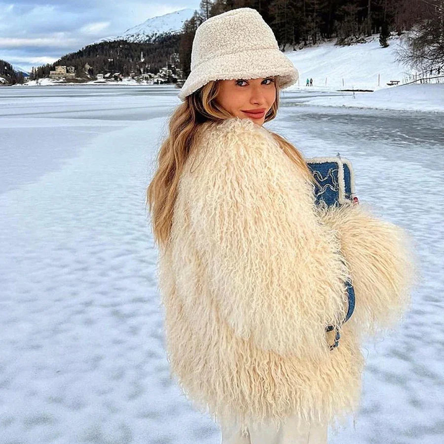 Womens Natural Mongolian Lamb Fur Coat Short Winter Real Sheep Fur Jacket Ladies Genuine Sheepskin Coats