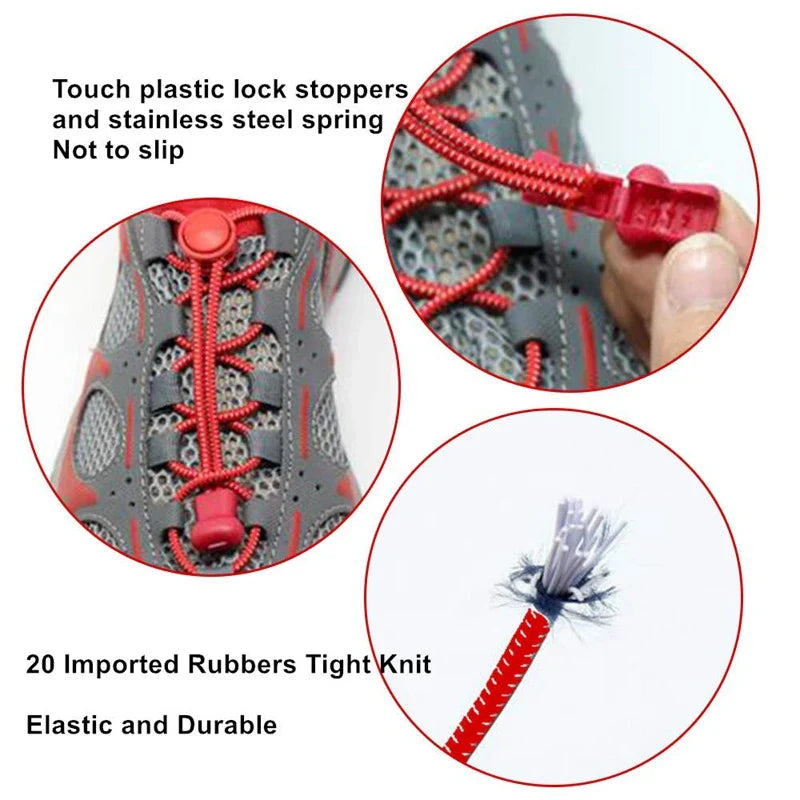 1 Pair 22 Colors Elastic Shoelaces Round Locking No Tie Shoe Laces Kids Adult Quick Lazy Laces Rubber Sneakers Shoelace T1