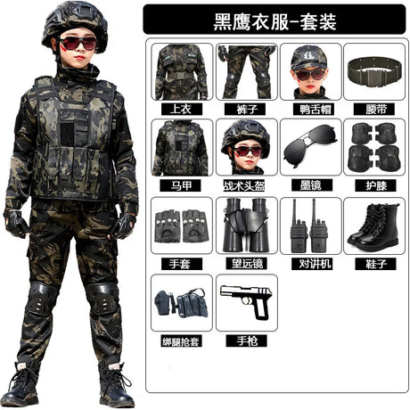 Tactical Military Uniform for Children's Day Camouflag Disguise Adult Halloween Costume for Kid Girl Scout Boy Soldier Army Suit