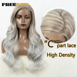 FREEDOM Synthetic Lace Front Wigs for Women C Part Wig Ombre Brown Rose Red Color Body Wave Lace Wigs Highlight Cosplay Wig