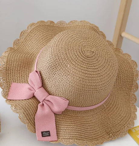 2pcs Set Summer Straw Hat With Bag For Girls Casual Bowknot Sunhat Children Protection Visor Caps Outdoor Beach Bucket Hat