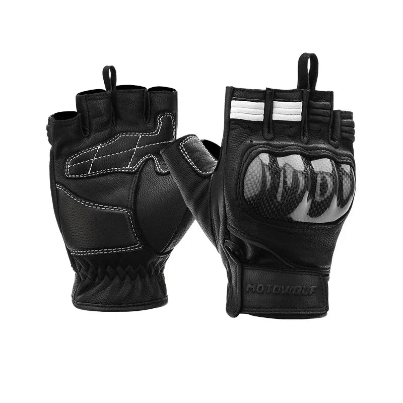 Half Finger Leather Motorcycle Gloves Hard Knuckle Carbon Fibre Protector Riding MTB Racing Riding  Leather Gloves for Men Women