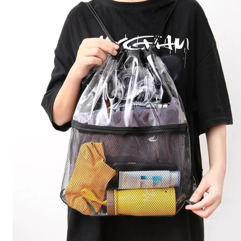 Transparent Waterproof Wash Bag Travel Storage Drawstring Beach Bag Sports Portable Storage Dirty Clothes Backpack