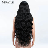 MIRACLE Synthetic Lace Front Wigs For Women Long Wavy 36 Inch Body Wavy Side Part Lace Front Wig Ombre Brown Blonde Cosplay Wig