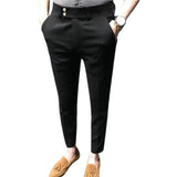 Trendy Men Ninth Pants Slim Fit Ninth Trousers Office Pockets Wear-resistant Zip Up Ninth Suit Pants