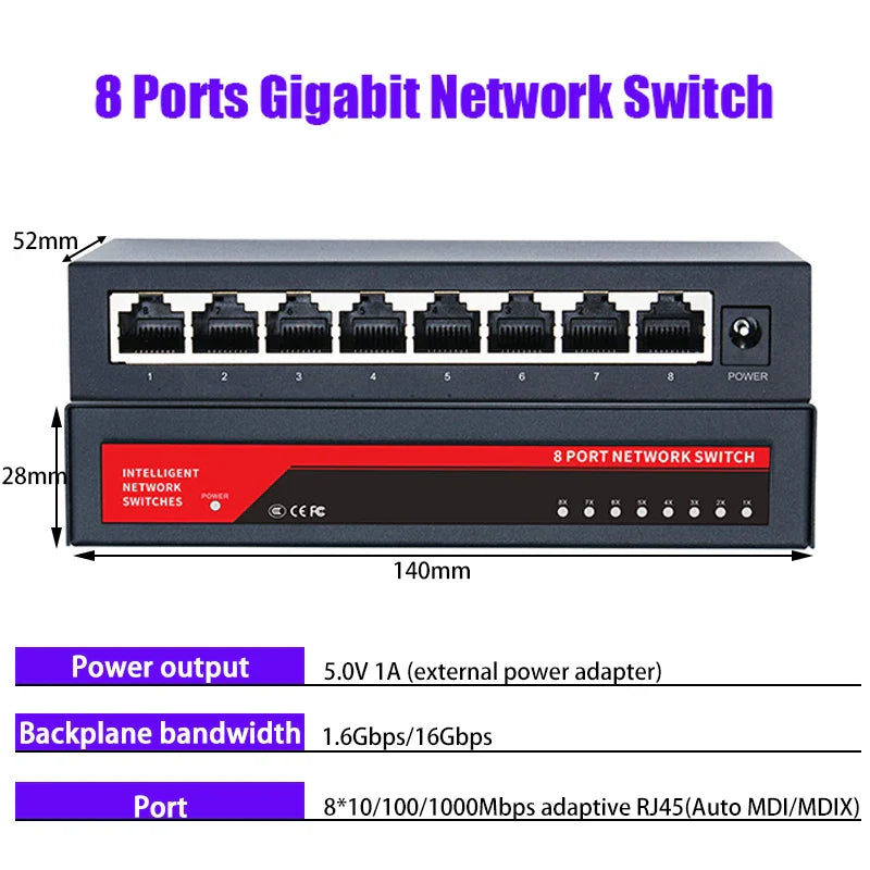 KuWFi Gigabit Network Switch 1000Mbps  Ethernet Switch 5/8/10 Port RJ45 LAN Hub Desktop Fast Switch for Office Dormitory Home