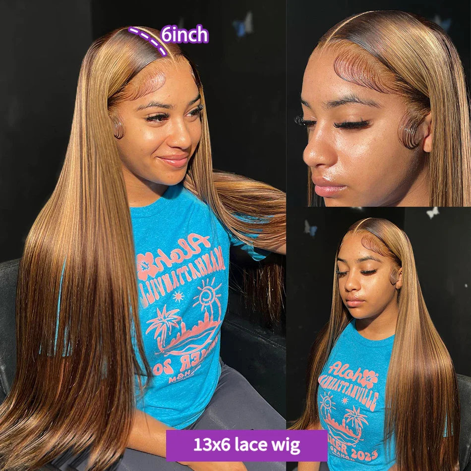 Hairinside 250% Straight Highlight Wigs Human Hair 13x6 Lace Front Wig Colored Ombre 13x4 Transparent Lace Frontal Wig For Women