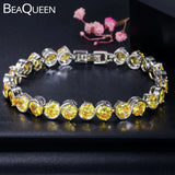 BeaQueen Trendy S Shape 6mm Round Cut Yellow Cubic Zirconia Stone Friendship Bracelets Party Jewelry Accessories for Women B020