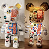 Cartoon Mini Love Violent Bear Bearbrick Colour Model with Light Building Block Micro Diamond Bricks Kids Toys Birthday Gift Set