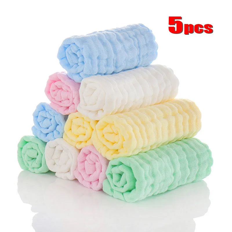 5pcs/lot Muslin 6 layers Cotton Soft Baby Towels Baby Face Towel  Handkerchief Bathing Feeding Face Washcloth Wipe burp cloths