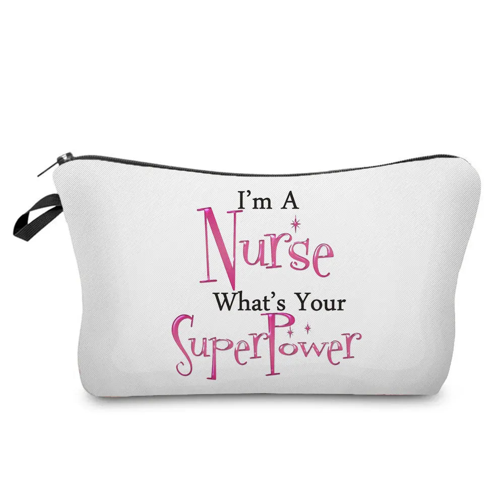 Nurse Makeup Bag Women Cosmetic Bag Toiletry Travel Organizer Lady Purse Cartoon Alphabet Print Zipper Hospital Doctor Gifts