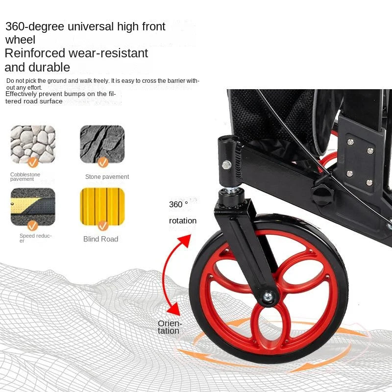 Elderly Trolley Walker with Four-Wheel Mobility Aids Aluminum Alloy Elderly Shopping Cart Lightweight Folding Portable Walker