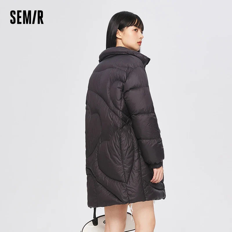 Semir Down Jacket Women Double-Proof Jacket Winter New Stand-Up Collar Love Quilted Mid-Length Bread Coat