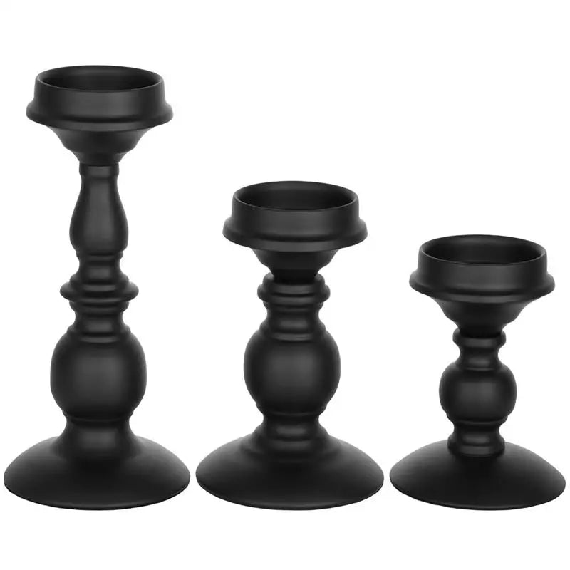 3Pcs Retro Candle Holders Iron Candle Stands 5.3/6.8/9.1 Inches Tall Pillar Candle Holder Set Black Scented Candle Stands Decor