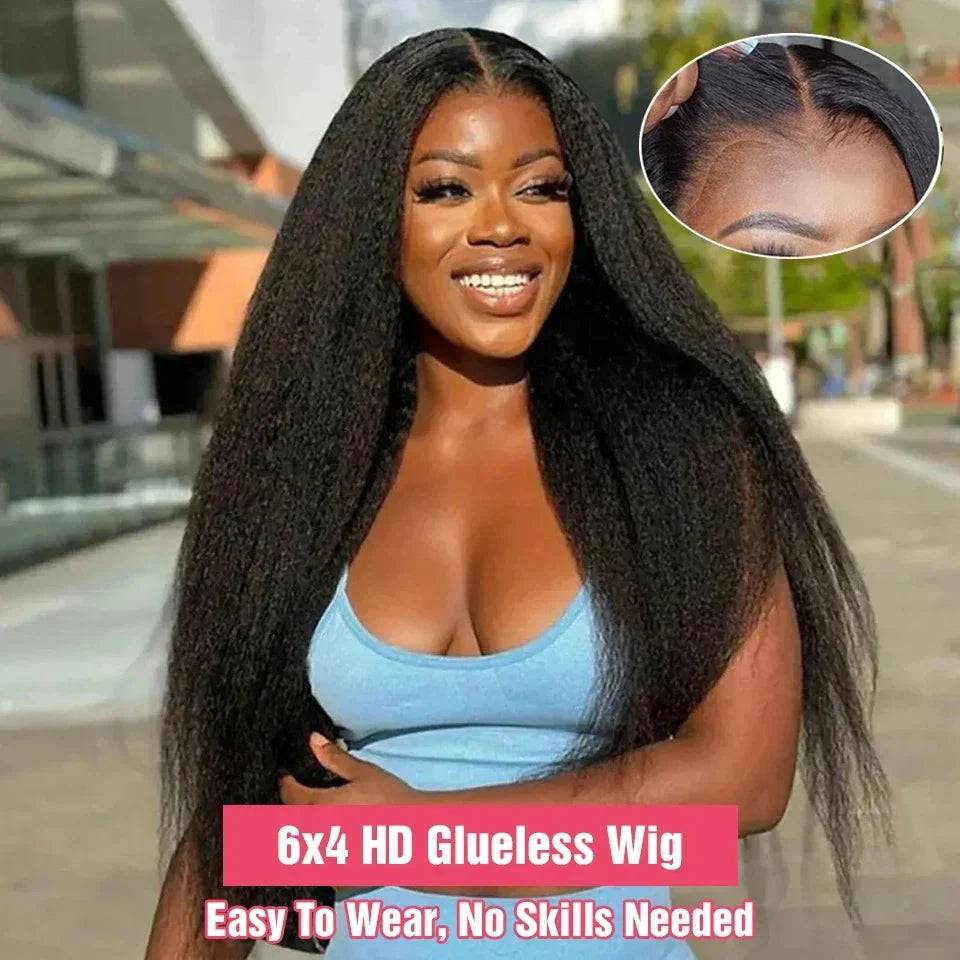 Kinky Straight 13x6 HD Lace Frontal Wig Human Hair Brazilian Glueless Yaki 13x4 Lace Front Human Hair Wigs For Women Preplucked