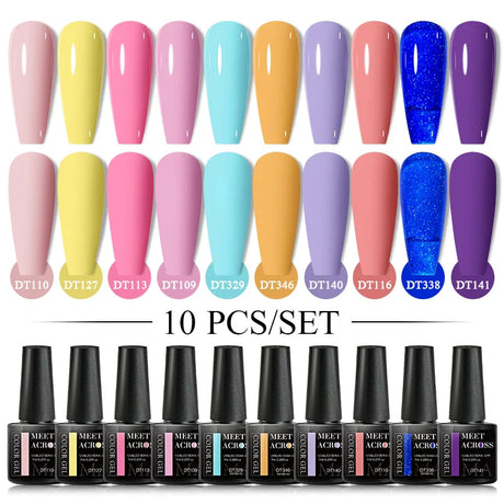 10Pcs Nude Glitter Gel Nail Polish Set Purple Pink Reflective Glitter Semi Permanent Varnishes Soak Off UV LED Nail Art Gel Kits