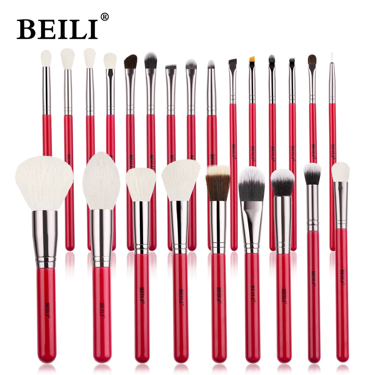 BEILI Red Eye Makeup Brushes Set Professional Natural hair Eyeshadow Foundation Powder Blush highlighter Brush Kit Make Up Tool