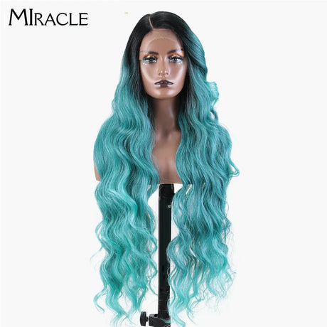 MIRACLE Synthetic Lace Front Wigs For Women Long Wavy 36 Inch Body Wavy Side Part Lace Front Wig Ombre Brown Blonde Cosplay Wig