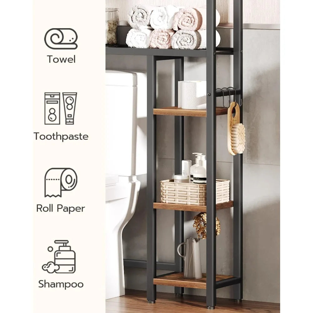 Over The Toilet Storage, 5-Tier Industrial Bathroom Organizer, Bathroom Space Saver with Toilet Paper Holder, Bathroom Cabinet