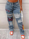 LW Plus Size High-Waist Print Stretchy Jeans Straight Zipper Fly Stretchy Daily Sheath Fashion women's pants Streetwears