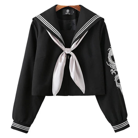 Japanese School Bad Girl Style Uniform Plus Size JK Pink Dragon Black Sailor Basic Cartoon Sailor Uniform Sets Women Girl COS