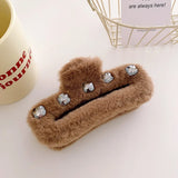 Autumn Winter Retro Oversized Geometric Plush Hair Clip Claw Fashion Light Luxury Rhinestones Plush Shark Clip Hair Accessories