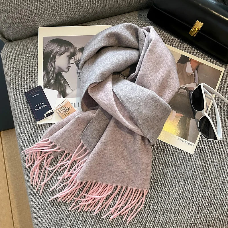 High-quality Australian Wool 100% Solid Color Women's Scarves Autumn and Winter Warm Men's Cashmere Shawl Wrap