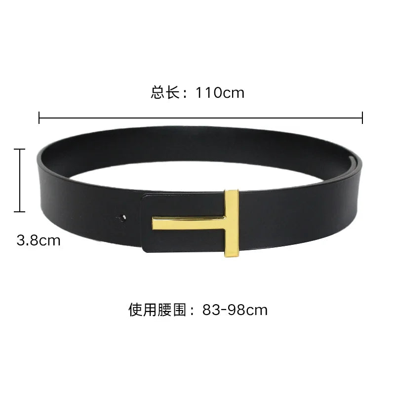 Luxury 3.8cm Width TF Real Leather Designer Brand T Outdoor Men Belt Soft Real Sports Accessories Women Black Belt