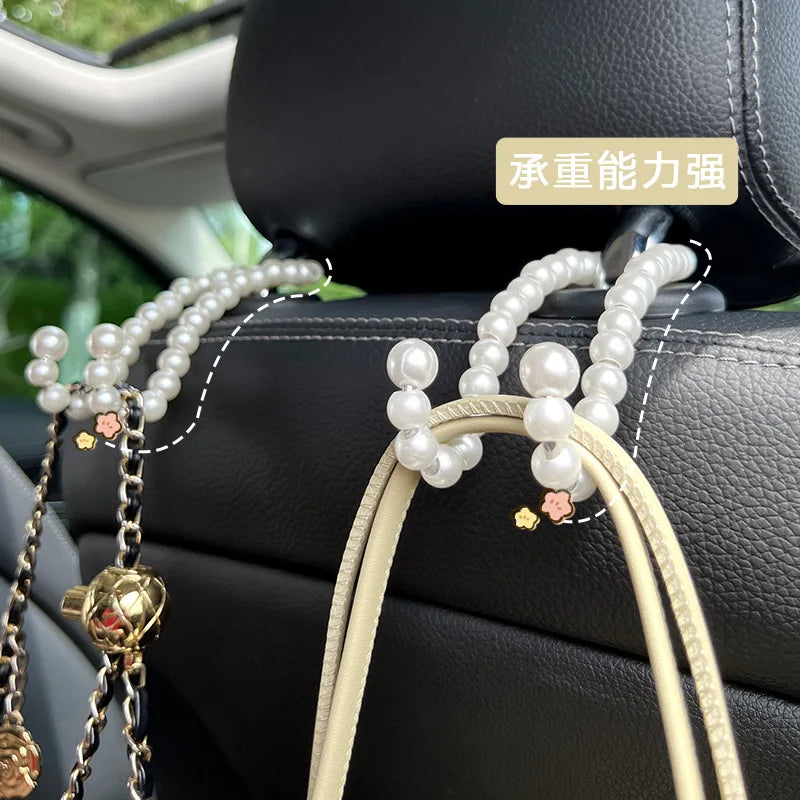 Car Rear Seat Hook White Pearl Hanger Car Hook Half Open Design Auto Hook Stainless Steel Car Seat Headrest Hooks Car Accessorie