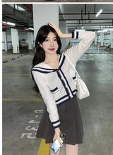 2024New Knit Spring Preppy Style Sailor Collar Women Knitted Cardigan Elastic Wide Leg Pant Long Sleeve Korean Outfit Tracksuit