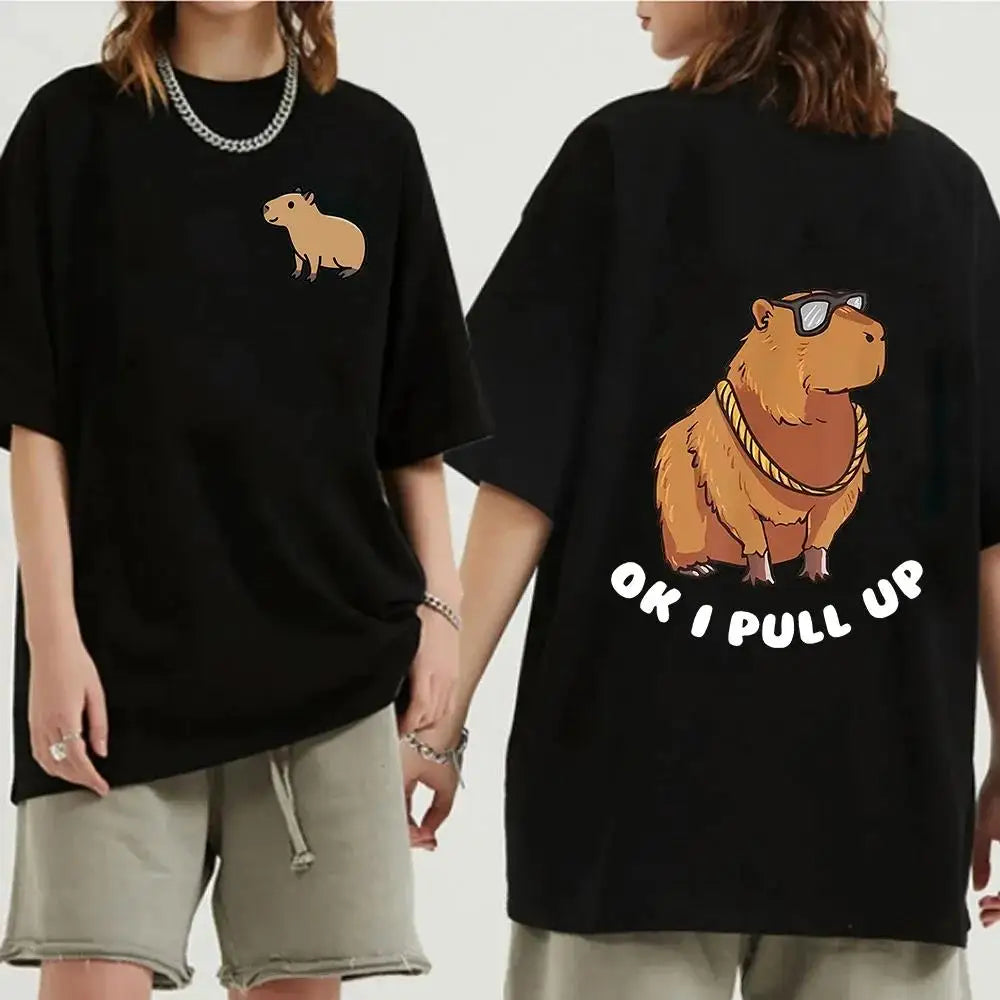 Funny Animals Capybara Cartoon Print T Shirt WomenMen Cotton Plus Size Tops T-shirt Y2k Unisex Fashion Harajuku Tees