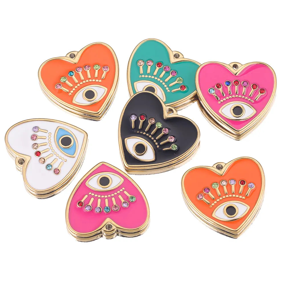 4pcs Stainless Steel Evil Eye Charms Heart  Enamel Charm Pendant Connector for Earrings Diy Jewelry Making Supplies Wholesale