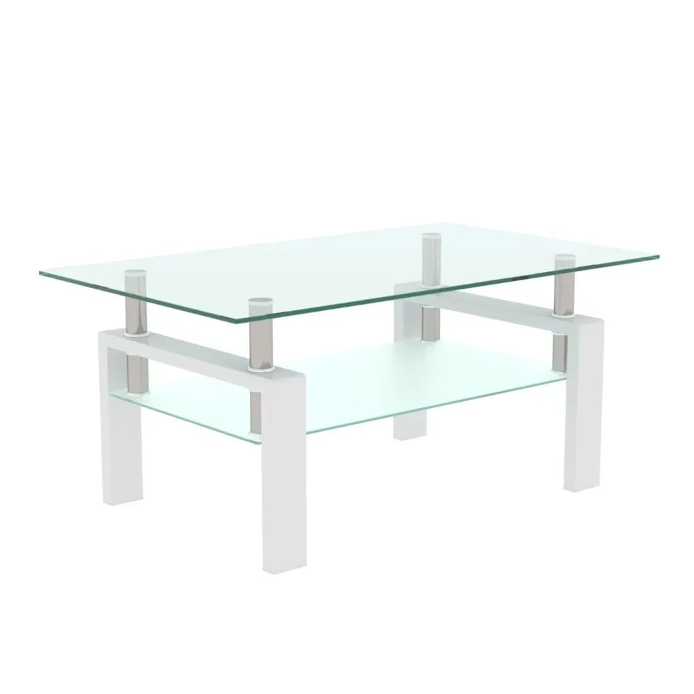 Rectangle Tempered Glass Coffee Table Metal Tube Legs End Table for Living Room, Silver mesas de centro para sala