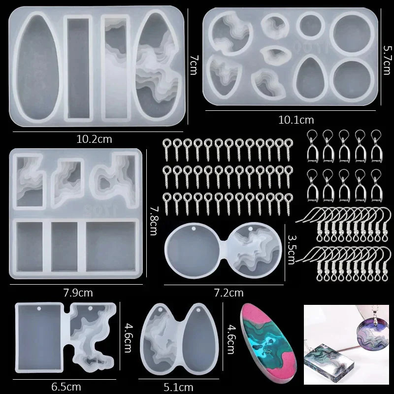 Resin Molds Silicone Kit with Epoxy Resin Supplies Dried Flowers Foil Flakes Necklace Cord Earring Hooks for DIY Jewelry Making