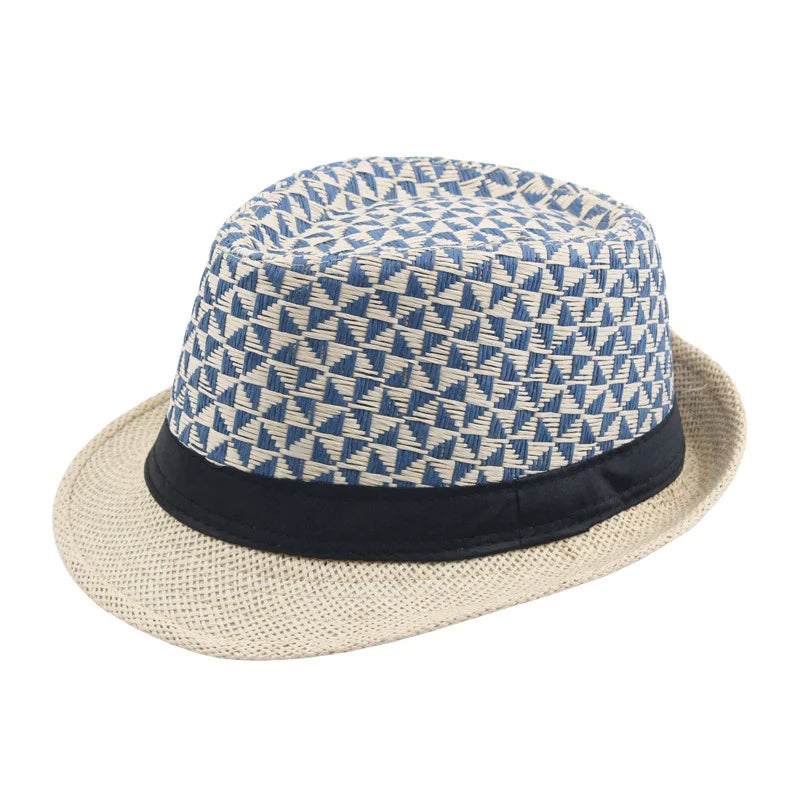 Stitching Color Geometry Shade Men Straw Hat Spring Summer Sun Protection Top Hat Jazz Cap