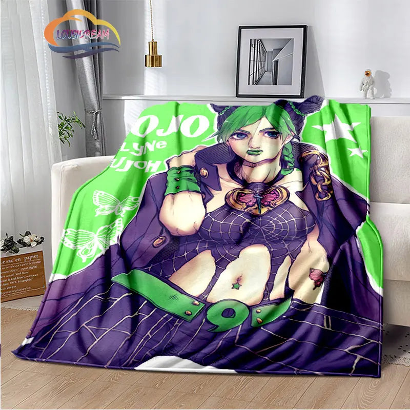 Anime JoJo's Bizarre Adventure Stone Ocean flannel Blanket Throw blanket Warm Sofa bed  children and girls Gift s