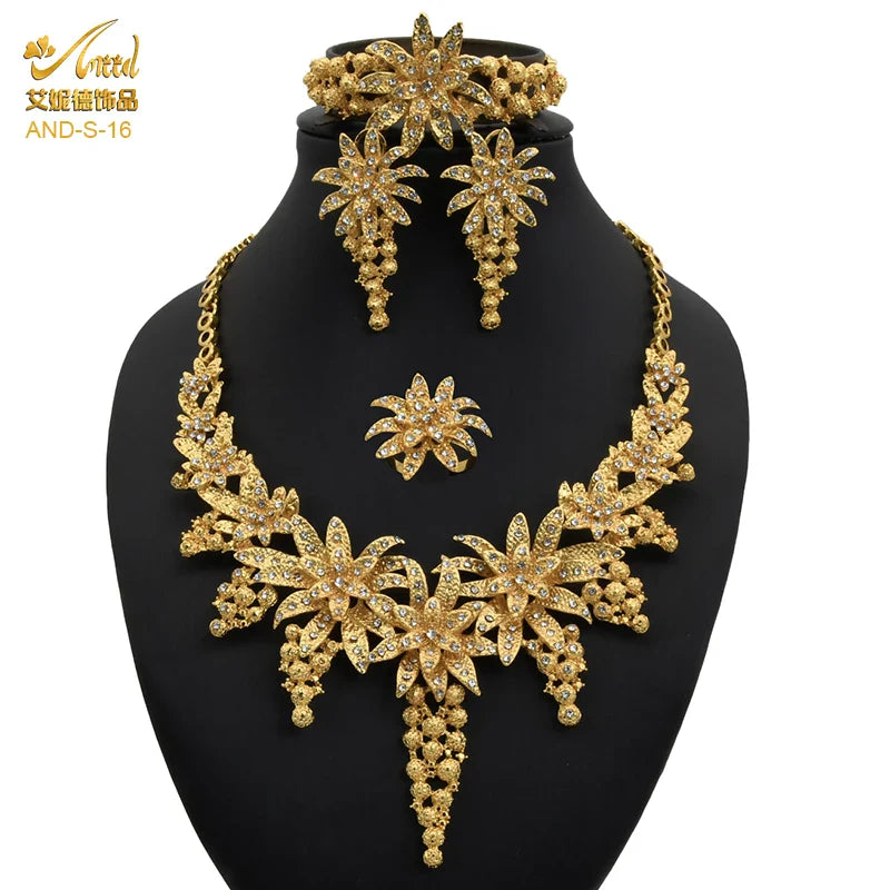 ANIID Indian Jewellery Set Party Wedding Dubai Gold Color Jewelry For Women Necklac Bracelet Earring Gift Nigeria Ethiopian