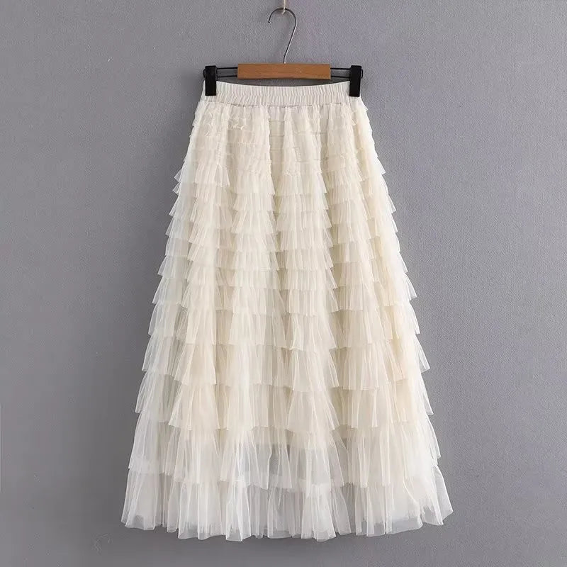 Plus Size Women's Clothing Skirt Elastic Waist Mesh Skirt Calf And Calf Cake Skirt Summer Thin Double Layer Umbrella Skirt 4XL