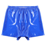 Mens Patent Leather Shorts Dance Performance Clubwear Wet Look Pants Elastic Waistband ShortsBulge Pouch Boxer Briefs Shorts