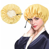 Ladies Satin Nightcap Solid Color Simple Drawstring Adjustable Hair Care Bandana Double Sided Shower Cap Chemo Head Cover