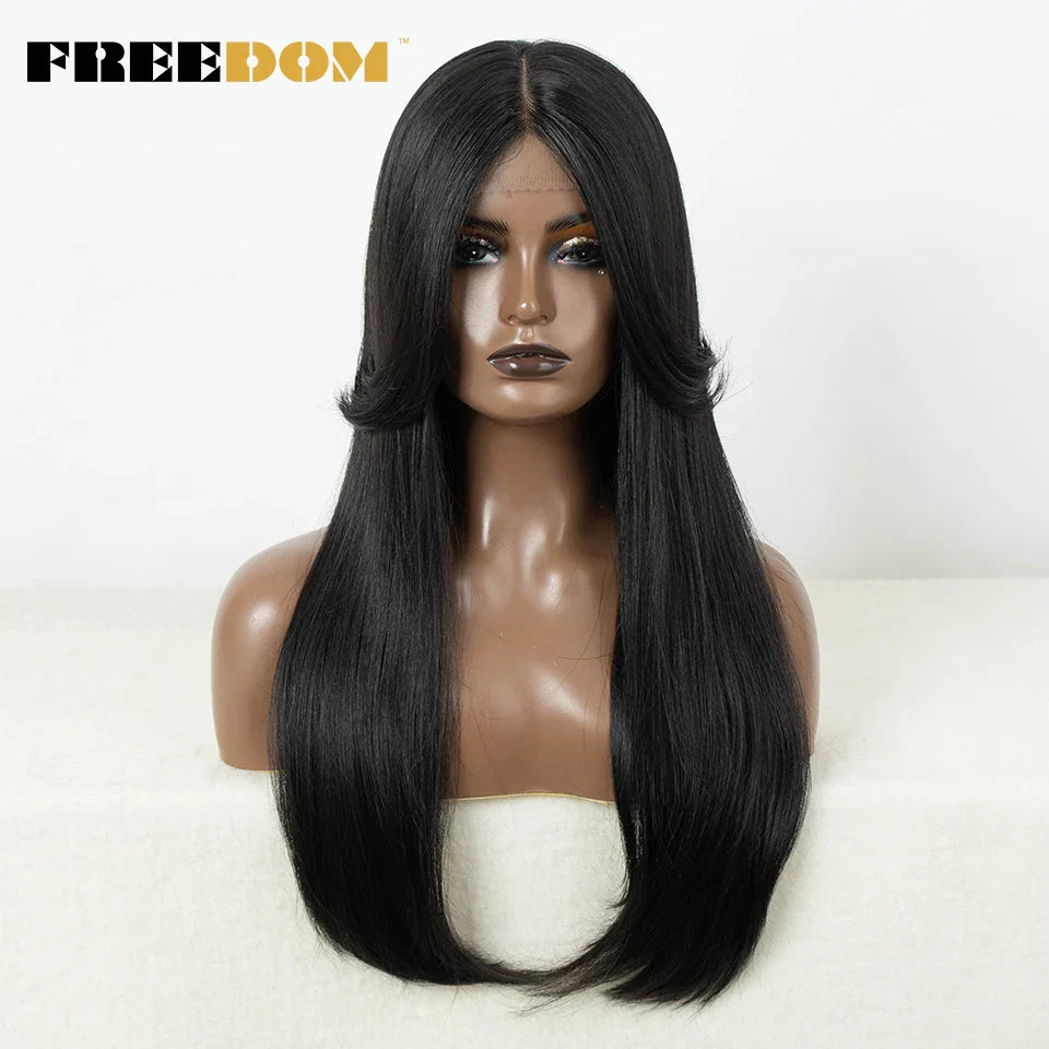 FREEDOM Synthetic Lace Front Wigs For Black Women Straight Bob Wigs 22 inch Ombre Brown Blonde Lace Wigs Cosplay Wig