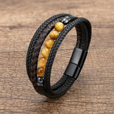 Stainless Steel Genuine Men‘s Leather Bracelet Natural Chakra Stone Bead Bracelet Trendy Designer Luxury Man Bracelet Jewelry